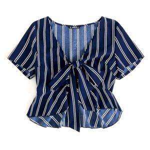 SHEIN Plus Tie Front Striped Peplum Top